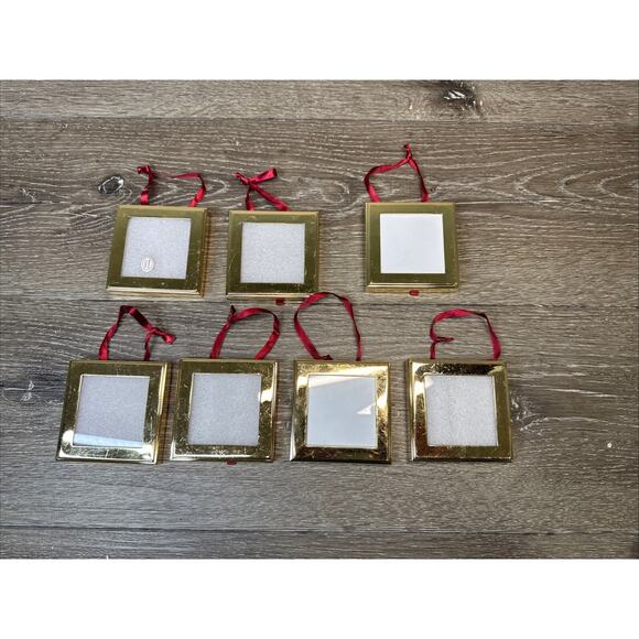 Restoration Hardware Gold Tone Metal Hanging Frame Ornament 3.25x3.25”~7 Pc Set - Picture 1 of 7